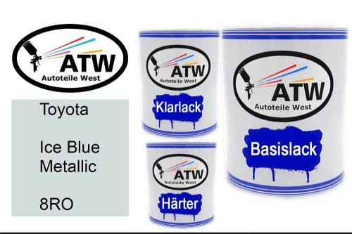 Toyota, Ice Blue Metallic, 8RO: 1L Lackdose + 1L Klarlack + 500ml Härter - Set, von ATW Autoteile West.